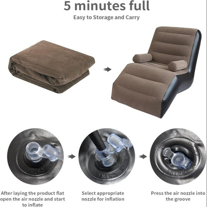Portable S-Curve Inflatable Recliner Chair in Coffee Brown or Pink for Indoor and Outdoor Lounging