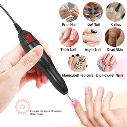 Electric Nail Drill 20000 RPM Console Kit with 6 Bits, 50 Sanding Bands and Standard or 8-in-1 Options
