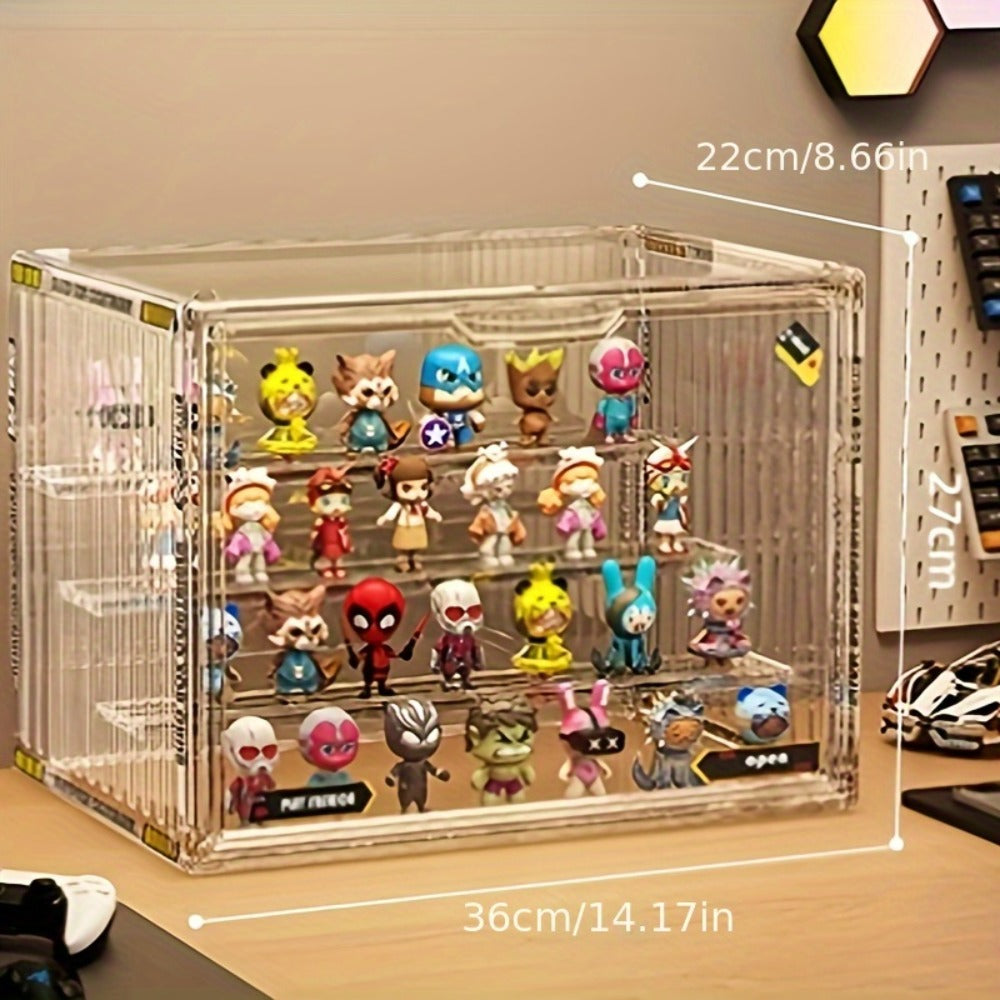 4-Tier Acrylic Figure Display Case with Magnetic Design – Clear Collector Showcase Box for Action Figures Dolls Funko Pop Anime Desktop