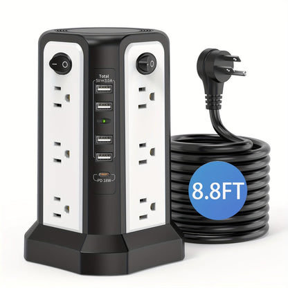 Power Strips with Surge Protection, Tower with 12–16 AC Outlets, 4 USB-A, PD 20W USB-C and 1500J Surge Protection for Home Office Charging