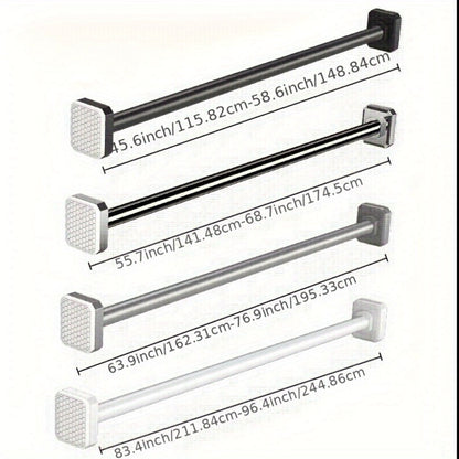 Tension Curtain Rod No Drill Telescopic Shower Bathroom Towel Rack Adjustable Hanging Rod Balcony Coat Hanger Drying Rod