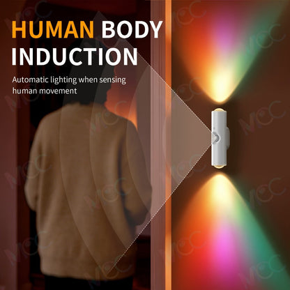 LED Magnetic Night Light Dual Voice & Motion Sensor, 9 Colors Dimmable, 665mAh Battery, Drill-Free Magnetic Install for Hallway