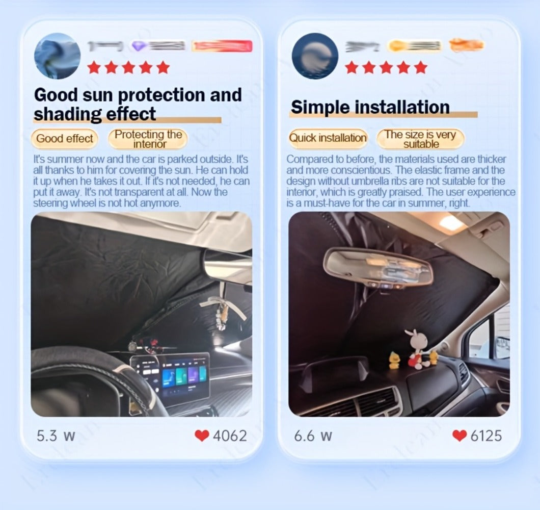 Windshield Sun Shade with Hook & Loop Closure – Foldable Front Window UV Ray Blocker, Dashboard Heat Protector