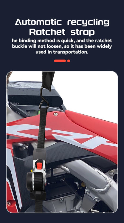 Ratchet Tie-Down Straps with Auto-Retract & Speed Control – Heavy-Duty Cargo Securing Kit with Hooks & Storage Bag | Motorcycle Transport