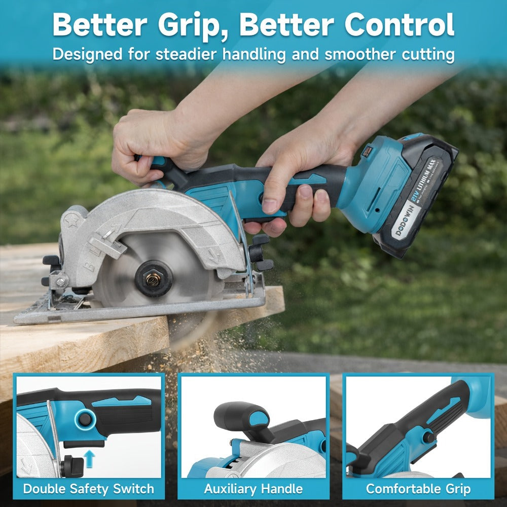 Brushless Circular Saw Kit 21V Cordless, Battery & Charger Included, Adjustable 45° Bevel Cutting