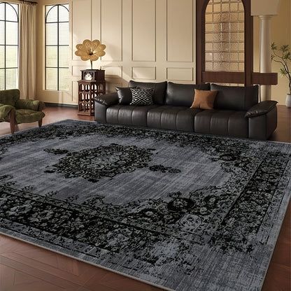 Area Rug Velvet Bohemian Floral Geometric Low-Pile Design in Six Machine-Washable Room Sizes