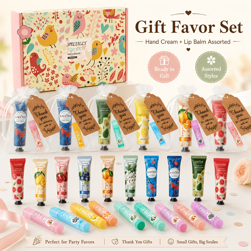 24pcs Bulk Lip Balm & Hand Cream Gift Set, Party Favors, Wedding & Thank You Gifts for Guests