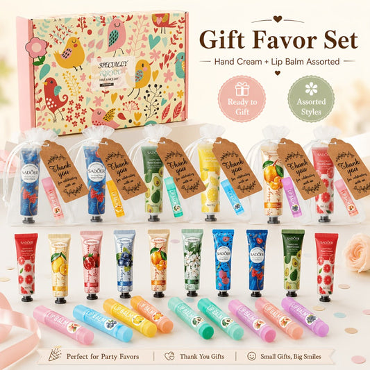24pcs Bulk Lip Balm & Hand Cream Gift Set, Party Favors, Wedding & Thank You Gifts for Guests