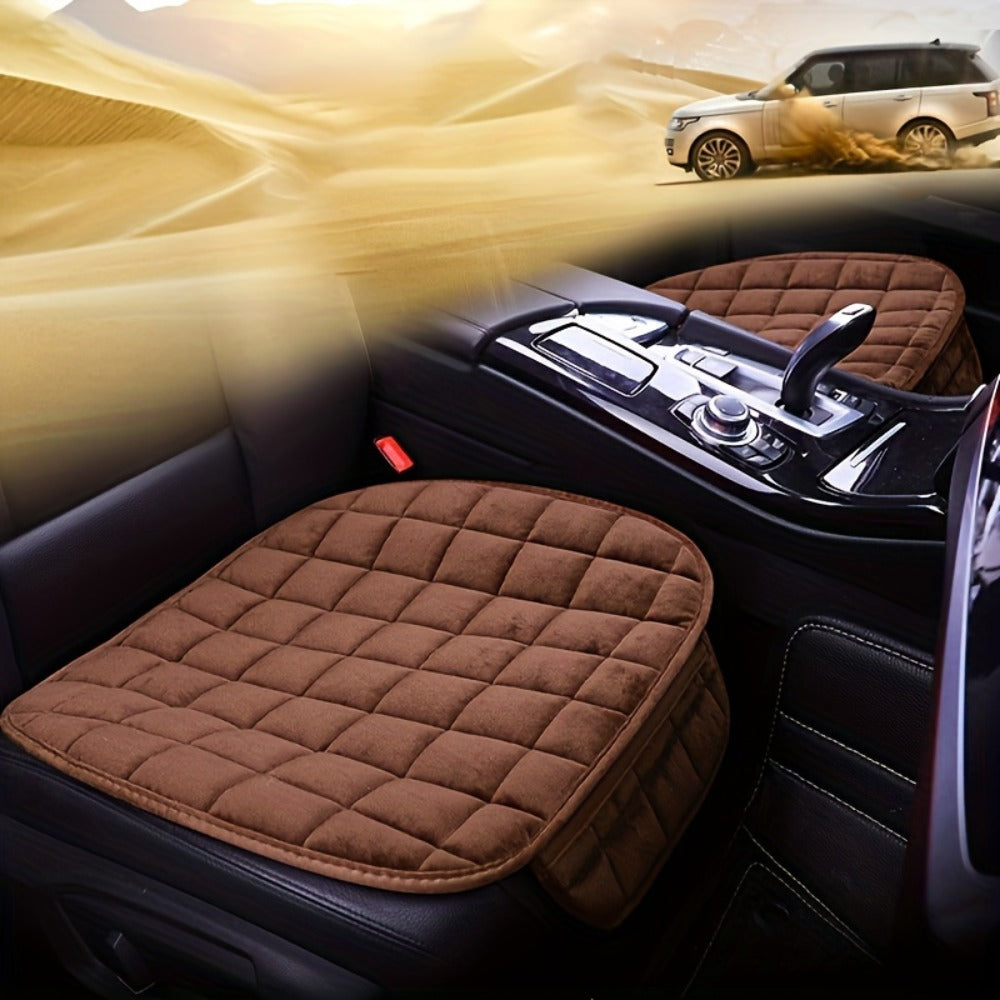 Plush Plaid Car Seat Cushion Three-Piece Set with Two Front Pads, One Rear Pad and Five Color Options