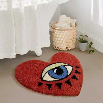 Eye Pattern Heart Shaped Bathroom Mat Plush Bath Rug 20x24 inch Valentine Home Decor for Entryways, Bedrooms and Living Spaces