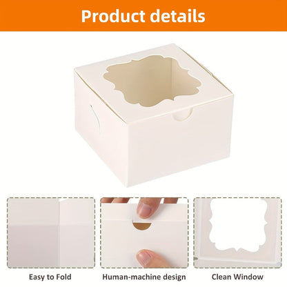 Bakery Boxes with Window 150 Pack White 4x4x2.5 Inch 3 Styles Treat Boxes for Cake Macarons Donuts Dessert Party Favor Wedding Gift