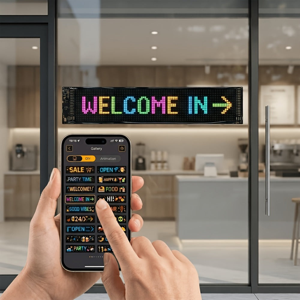Programmable LED Sign, Flexible Matrix Display with App Control, Custom Text & Animations, Music Sync