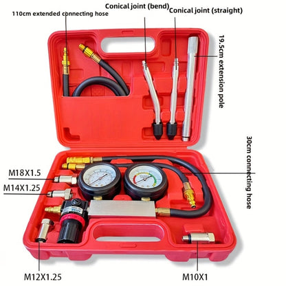 Engine Compression Tester and Cylinder Leak Down Tester Kit TU-21 Dual Gauge Leakdown Detector for Car Motorcycle Truck Gasoline Engine