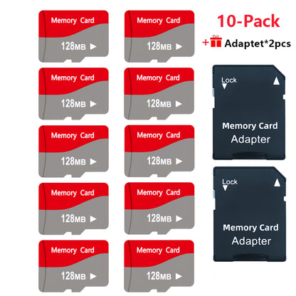 MicroSD Memory Card 10-Pack in 128MB, 256MB or 512MB Capacity Options with Two Full-Size SD Adapters
