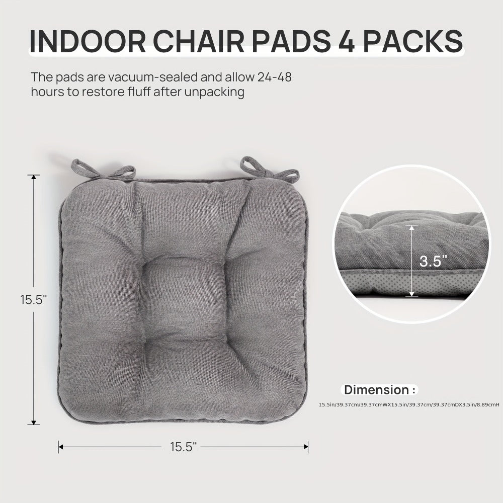 Memory Foam Chair Cushions Set of 4 – Kitchen Chair Pads with Non-Slip Backing & Ties, 500GSM Thick Seat Cushions for Dining Chairs Indoor
