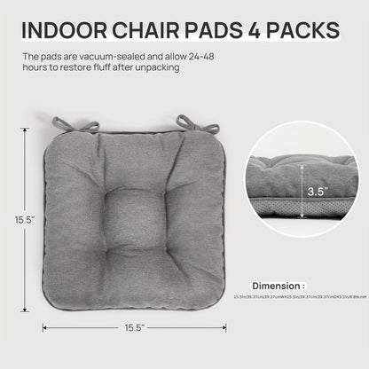 Memory Foam Chair Cushions Set of 4 – Kitchen Chair Pads with Non-Slip Backing & Ties, 500GSM Thick Seat Cushions for Dining Chairs Indoor