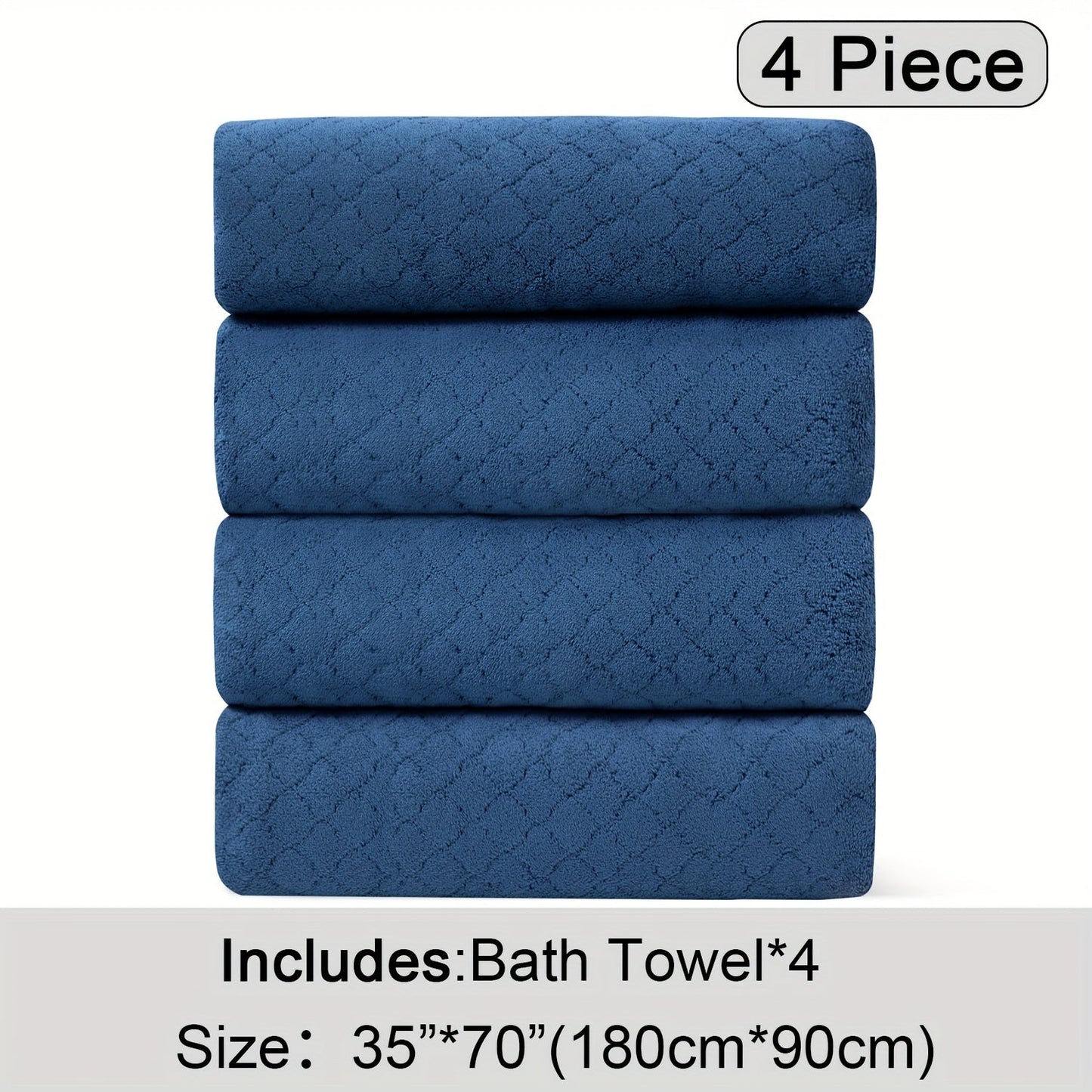 Bath Towels Set 4 Piece Diamond-Pattern Microfiber Towels in 10 Solid Color Options for Home and Guest Use