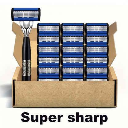 Men's Razor Set with Stainless Steel Replacement Blades – Reusable Handle & High-Capacity Blade Kit for Smooth Close Shave