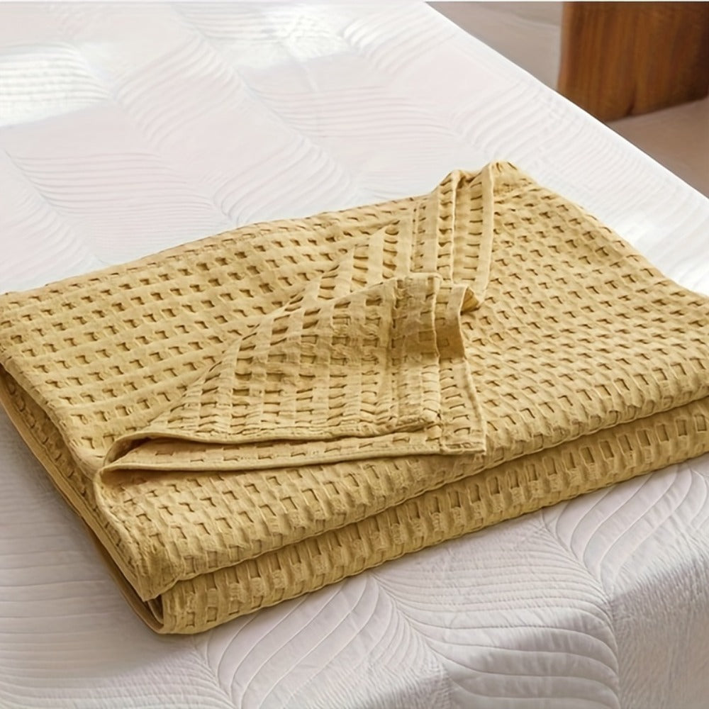Cotton Waffle Blanket, Pure Cotton Multilayer Summer Cooling Quilt, Jacquard Knit, Air Conditioning Blanket