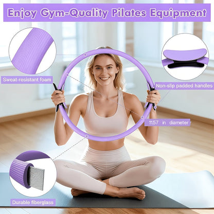 Pink or Purple 16-Piece Pilates Fitness Kit with Ring, Ball, Five Bands, Socks, Straps and Storage Bag