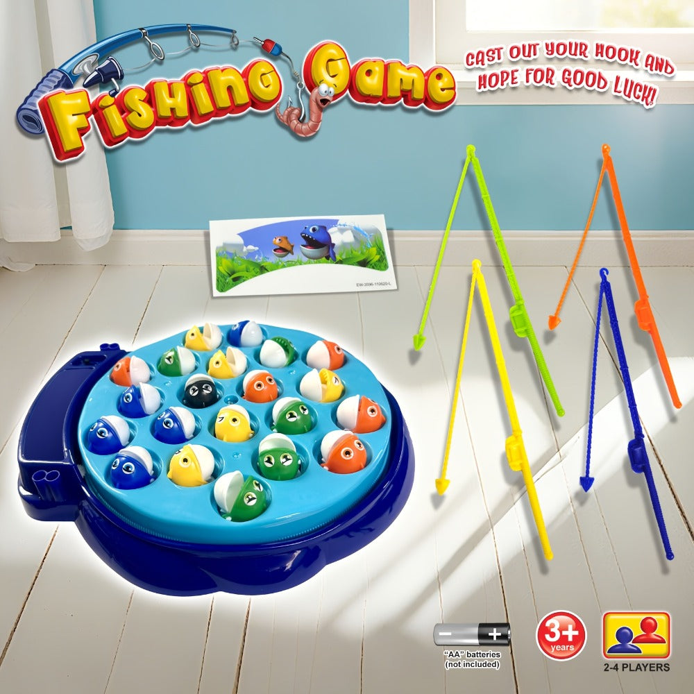 Kids Fishing Game with Rotating Board, 21 Fish & 4 Fishing Rods, Fast-Action Electronic Fishing Toy for Toddlers Ages 3+