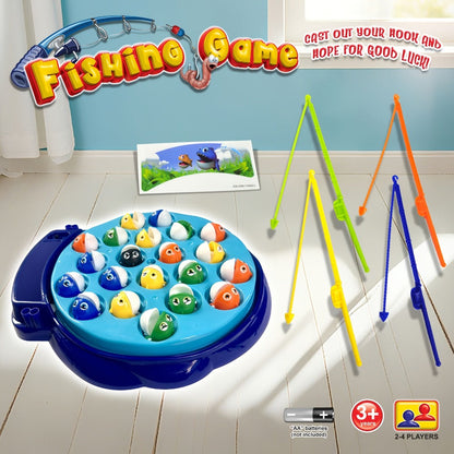 Kids Fishing Game with Rotating Board, 21 Fish & 4 Fishing Rods, Fast-Action Electronic Fishing Toy for Toddlers Ages 3+