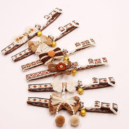 Cat Collar Set 6 Pack Decorative with Bow Lace Bells & Hanging Beads, Safety Breakaway Buckle Anti-Choke Cat Necklace Collar