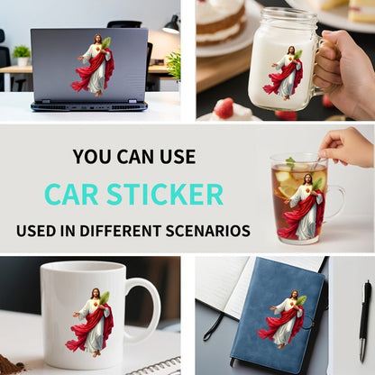 Four-Piece Red-and-White Robe Figure Sticker Set for Vehicle Windows and Other Flat Surfaces