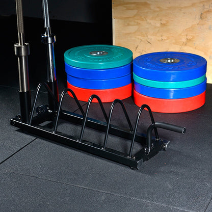 Barbell & Weight Plate Storage Rack with Wheels & Handle – 300 lb Capacity, 2 Barbell Holders, 4 Plate Slots