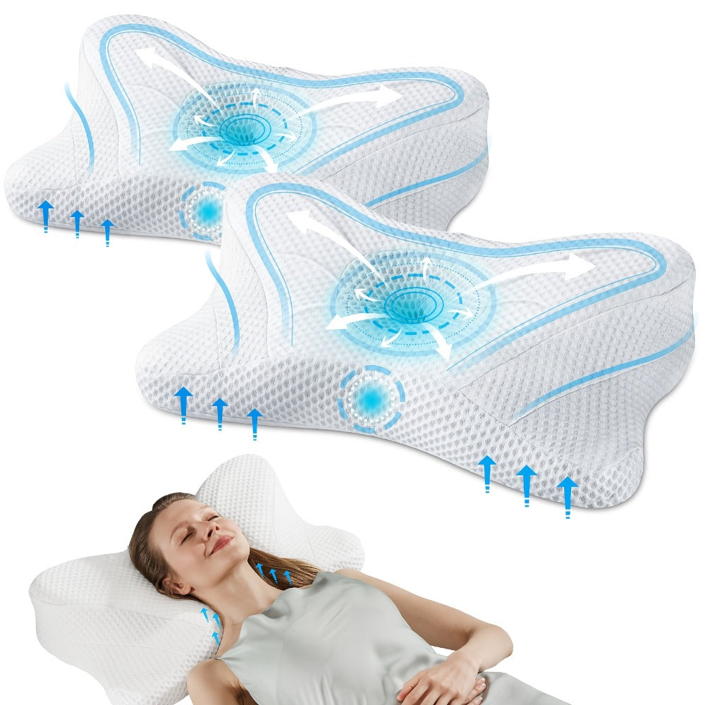 Memory Foam Cervical Pillow Contour Neck Support Orthopedic Bed Pillow for Side Back Stomach Sleepers with Cooling Pillowcase Queen King