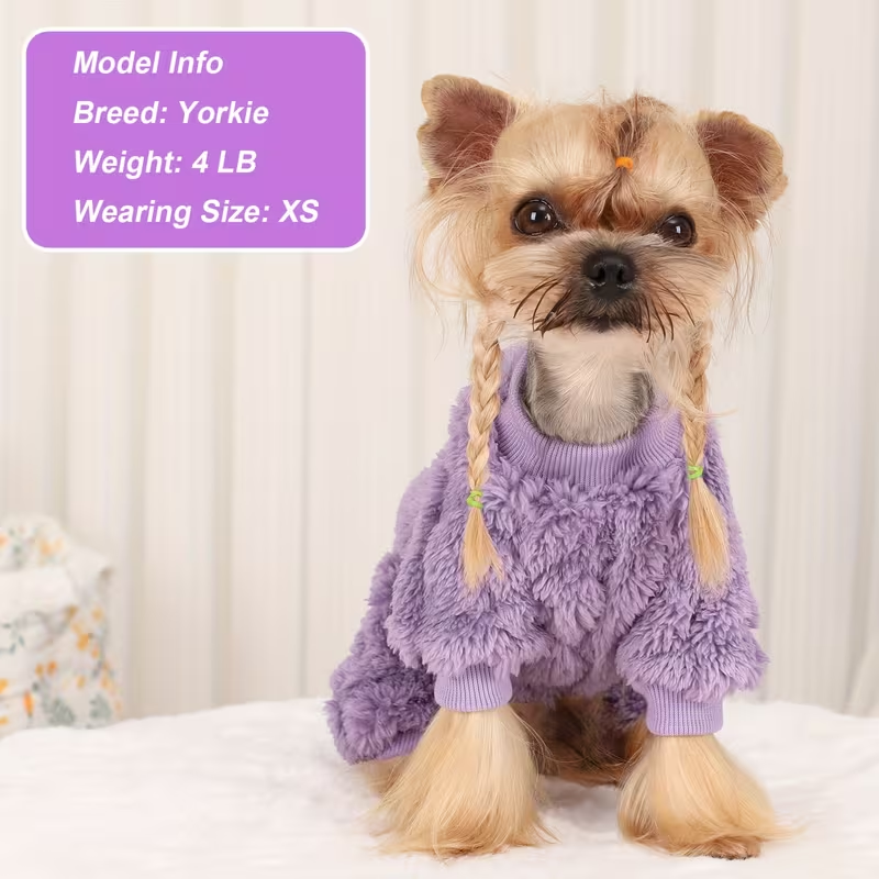 Dog Fleece Jumpsuit 4-Leg Onesie Sweater for Small Dogs & Cats 1-15lbs, Warm Pullover Pet Clothes Fall Winter Pajamas for Chihuahua Yorkie