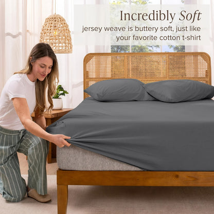Three-Piece Solid-Color Fitted Sheet Set with Two Pillowcases, Nine Colors and Four Bed Sizes