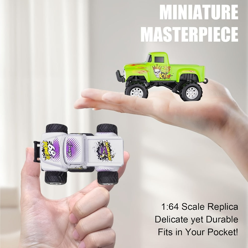 RC Monster Truck 1:64 Scale Alloy Shell with LED Lights, Multi-Control Modes, Adjustable Speed & Steering