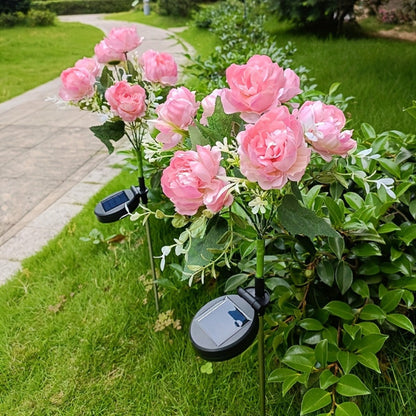 Solar Garden Lights 2-Pack Peony Flower Stakes, 84 LEDs, IP65 and Four Bloom Colors for Yard Decor
