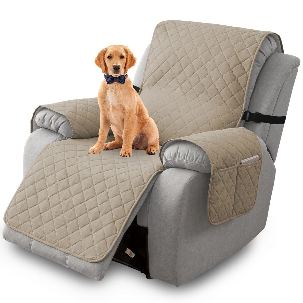 One-Piece Quilted Recliner Chair Cover with Wide Arm Wings, Back Strap and Eight Color Options