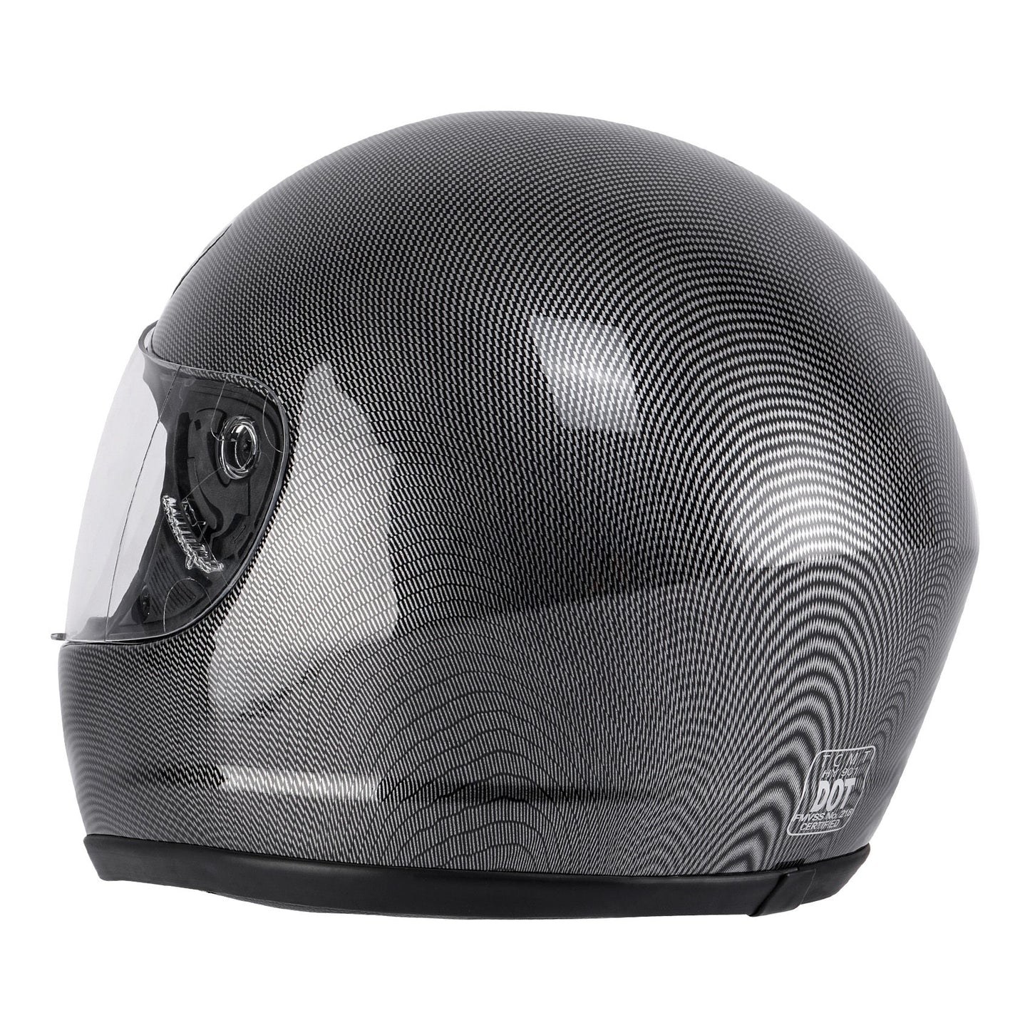 Motorcycle Helmet TCMT Full-Face Black Shell with Clear Shield, S-XL Size Chart, Interior Padding and Rear Vents