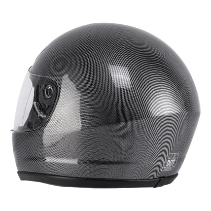 Motorcycle Helmet TCMT Full-Face Black Shell with Clear Shield, S-XL Size Chart, Interior Padding and Rear Vents