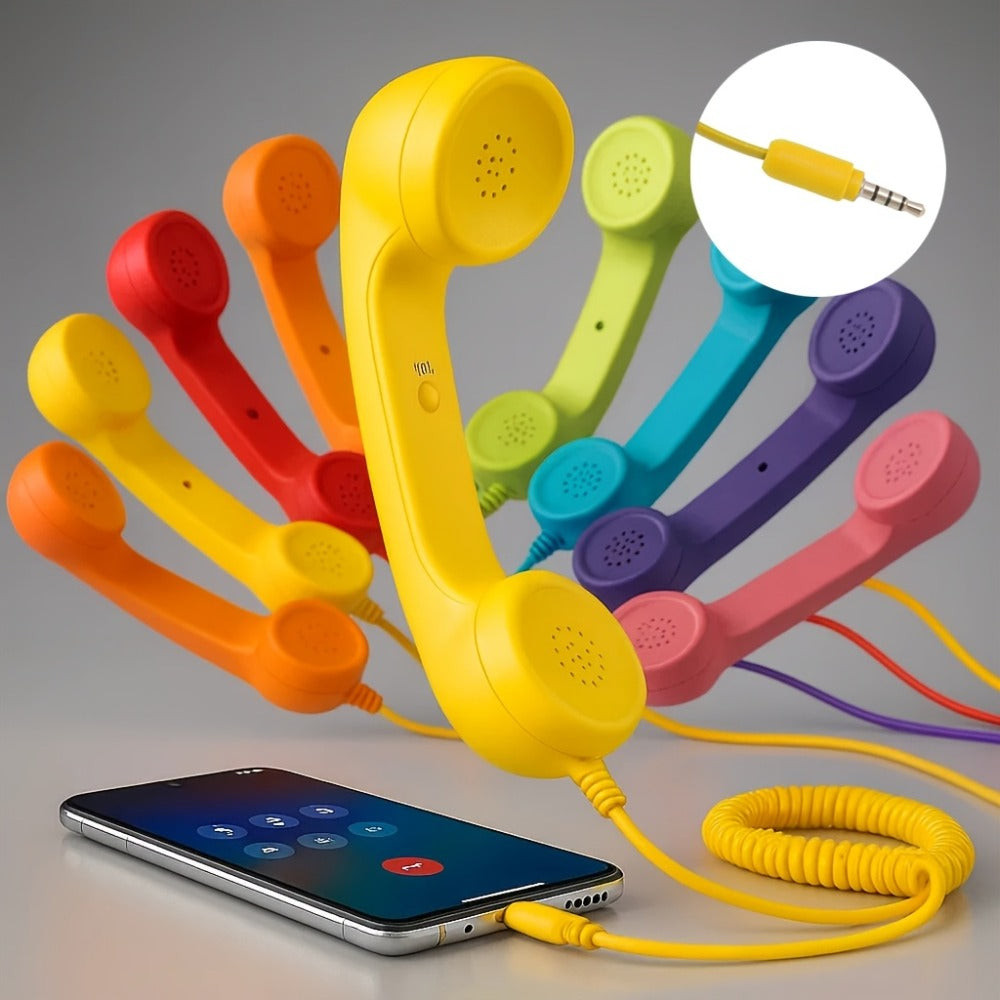Retro Phone Handset for Smartphone Tablet & Computer, Hands-Free Calling, Volume Control, Clear Sound