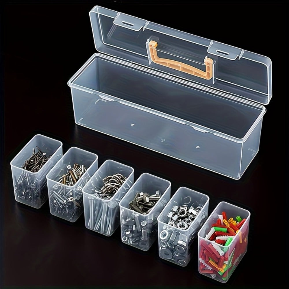 14-Piece Clear Parts Storage Organizer Set with Two Large Handled Boxes and 12 Small Divider Boxes