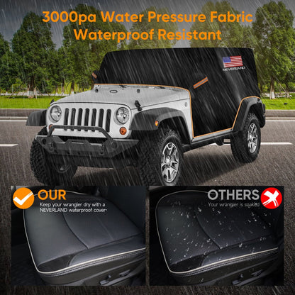 Jeep Wrangler Half Cab Cover in Black 210D Fabric with Reflective Strips, Storage Bag and 2-Door or 4-Door Options
