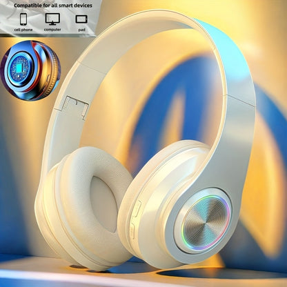 LED Light Over-Ear Wireless Headphones Deep Bass Subwoofer, Active Noise Cancelling Foldable Headset Bluetooth 5.3