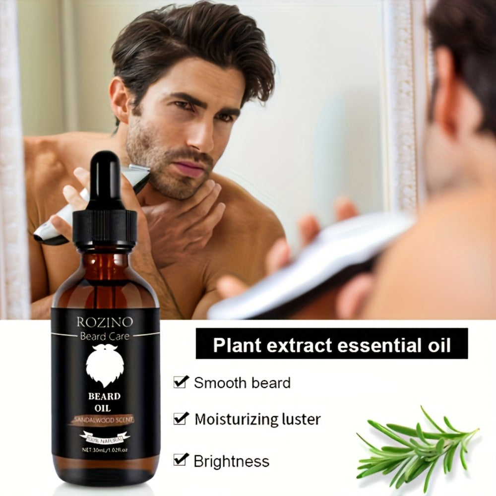 Beard Oil for Men, Sandalwood Scent with Plant Essence, Deep & Nourishing Beard Care Oil for Smooth Glossy Beard