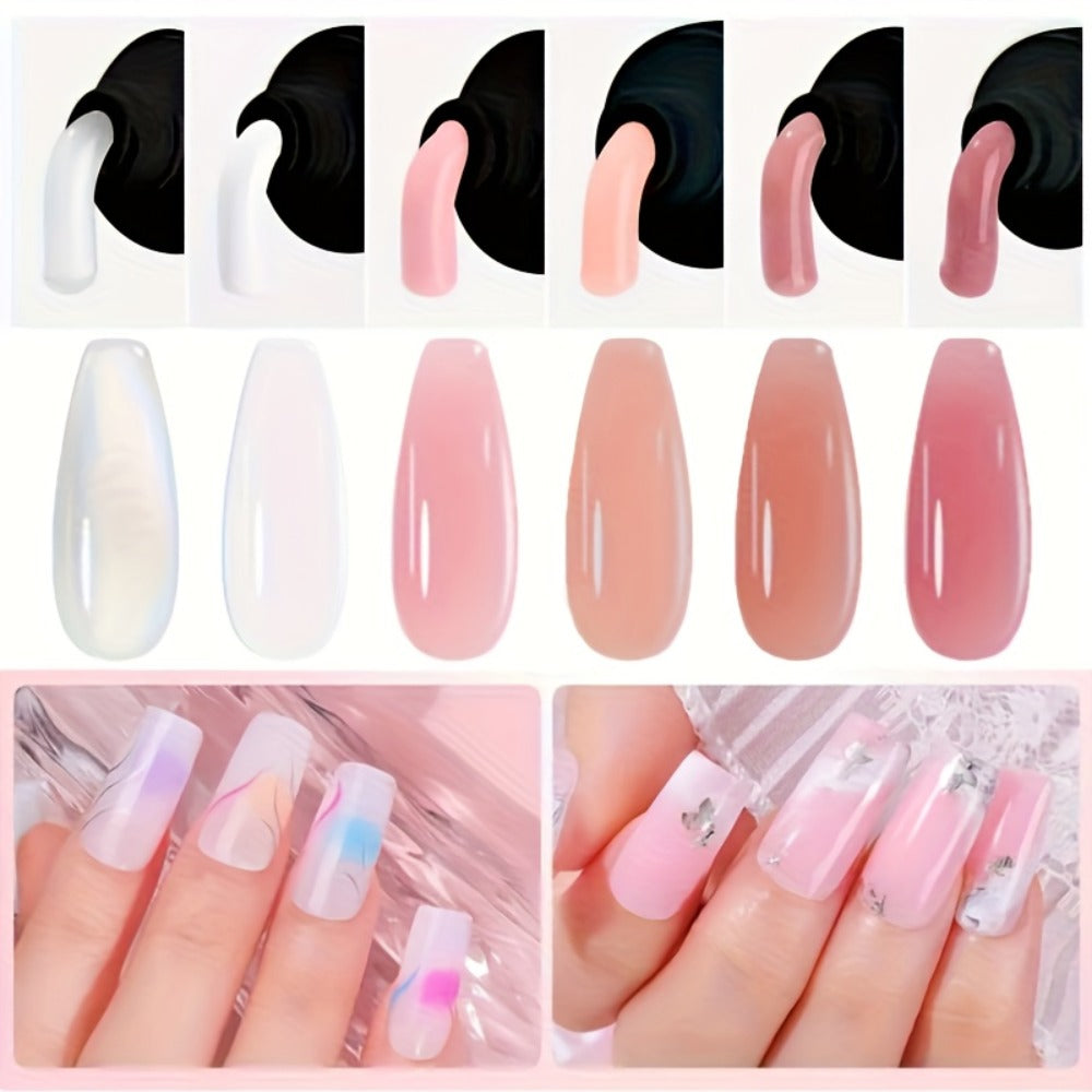 Poly Nail Gel Kit Hard Builder 6 Colors Clear Pink White – Nail Extension Thickening & Strengthening Gel for Brittle Thin Nails & French