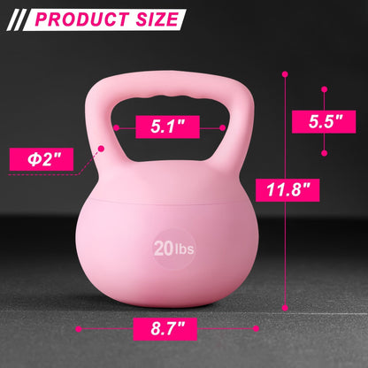 Soft PVC Kettlebell Iron Sand Filled – Wide Non-Slip Handle, 10 to 25 lbs, Safe for Home Use – Strength Training Weights for Women &