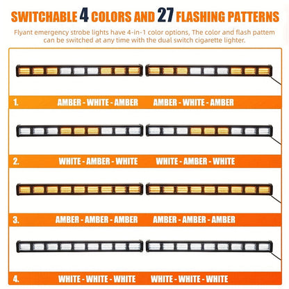 Visor Light Bar 162 LEDs 4-Color Switchable Emergency Warning Light Bar with 27 Flash Patterns Dual Switch Windshield Dash Lights for Trucks