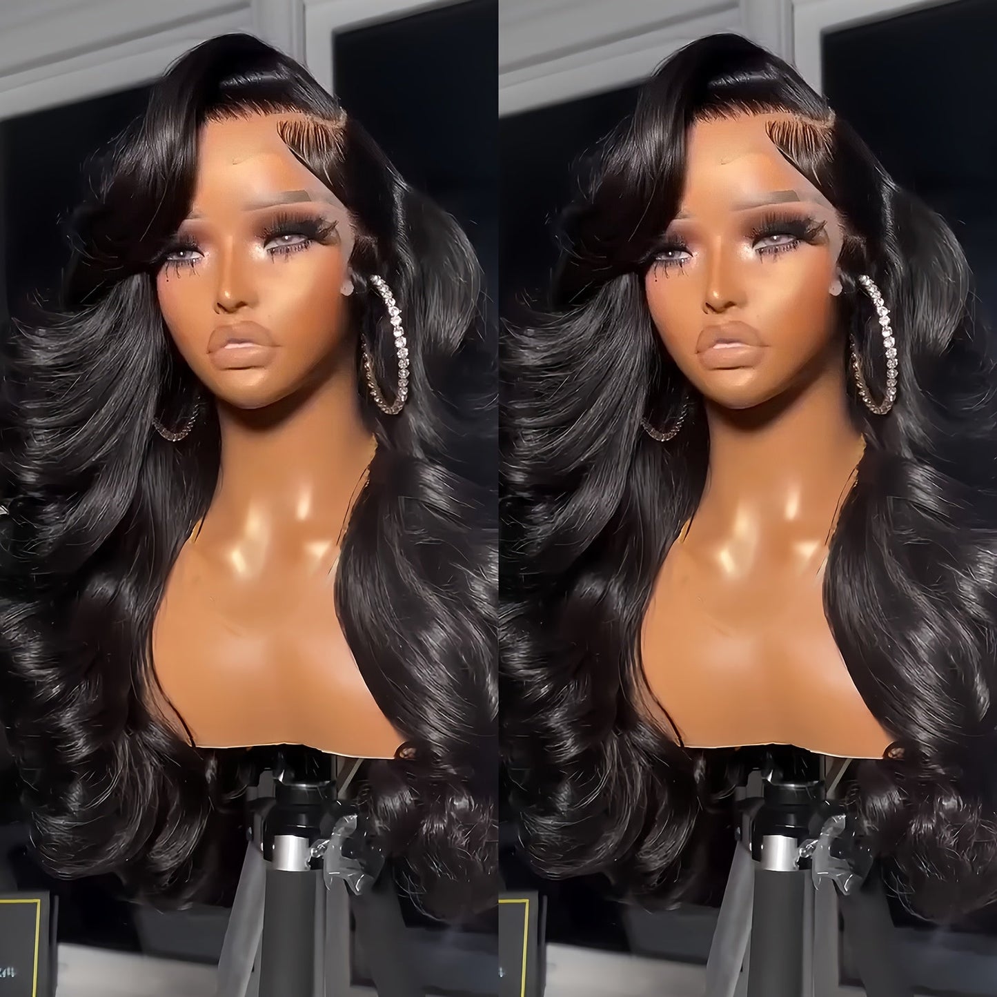 13x4 HD Lace Front Body Wave Synthetic Wig 250% Density Glueless Natural Black Crimson, for Home, Travel and Salon Hair Styling