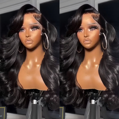 13x4 HD Lace Front Body Wave Synthetic Wig 250% Density Glueless Natural Black Crimson, for Home, Travel and Salon Hair Styling