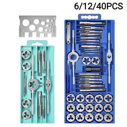 Tap and Die Set Metric, 12-Piece & 40-Piece M3-M12 Thread Plug Straight Taper with Pitch Calipers & Wrench