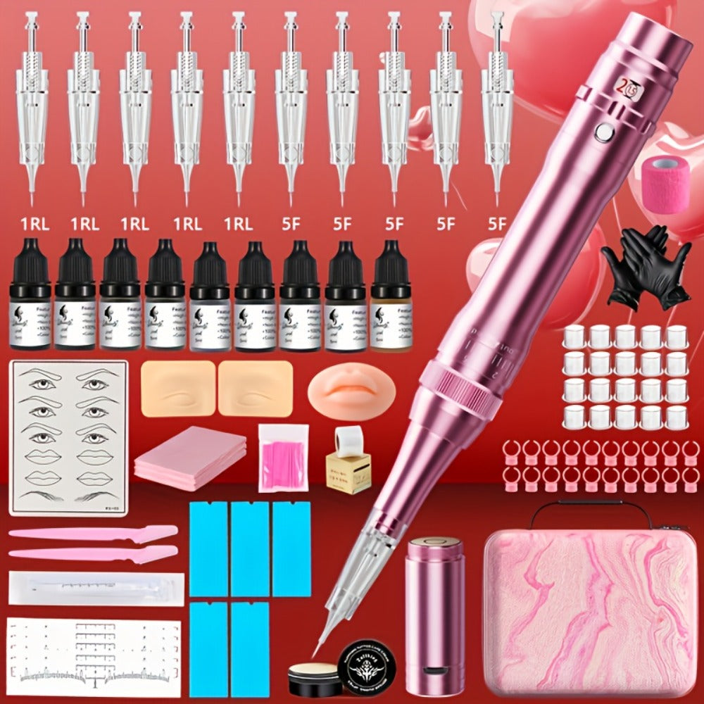 Permanent Eyebrow Tattoo Kit PMU Pen - Includes Tattoo Pen, Ink, Eyebrow & Lip Tattoo Needles, Practice Accessories