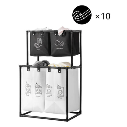 Laundry Sorter 2 Compartment Hamper – 2-Tier Metal Frame Laundry Hamper with Handles, Breathable Mesh Bags & Cable Ties